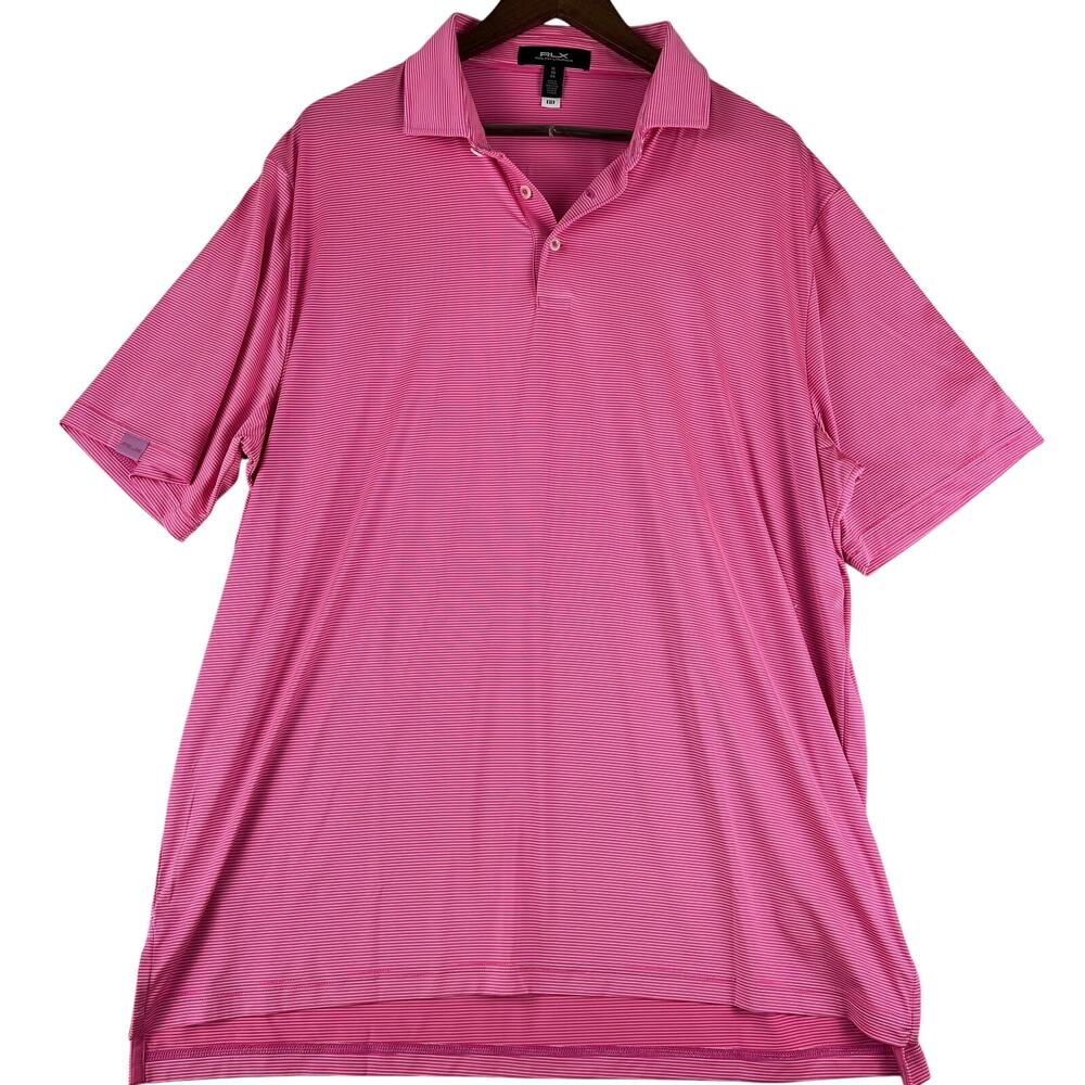 RLX Ralph Lauren Polo Golf Shirt Mens XL Pink Striped Short Sleeve GUC